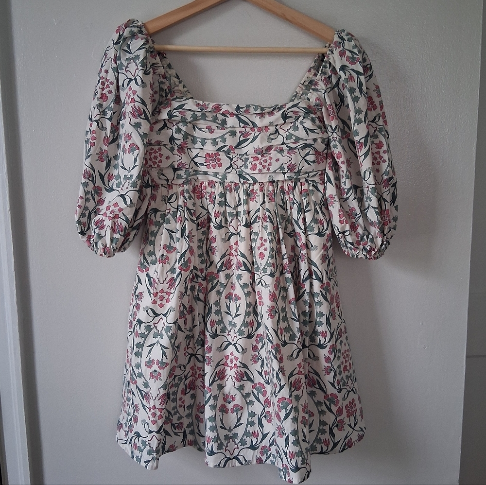 Abercrombie & Fitch Cream Floral Dress Cotton & Poly Mix